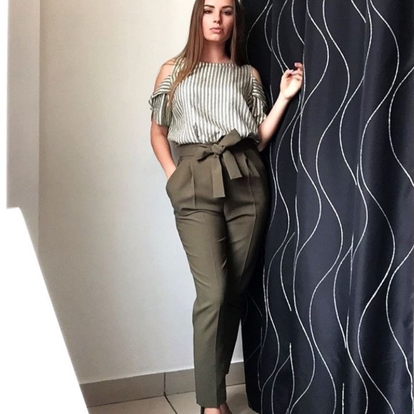 High Waist Belted Ankle Office Pants - Picture 3 of 3